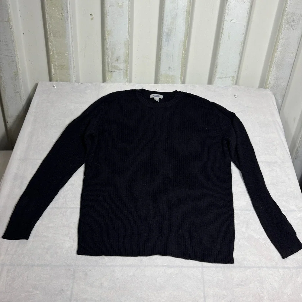 Old Navy Mens Pullover Sweater Black Ribbed Crew Neck Long Sleeve Winter Size‎ L